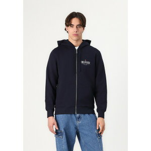 トミー ヒルフィガー メンズ サンダル シューズ STACKED HOODED ZIP UNISEX - Zip-up sweatshirt - desert sky