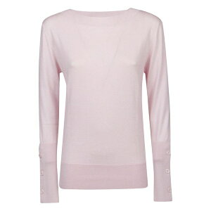�X�m�b�r�[�V�[�v ���f�B�[�X �j�b�g&�Z�[�^�[ �A�E�^�[ Button-cuff silk sweater Pink