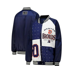 Q[fC fB[X WPbgu] AE^[ Women's Navy/White Denver Broncos Oversized Hot Shot Rhinestone Throwback Full-Snap Varsity Bomber Jacket Navy, White