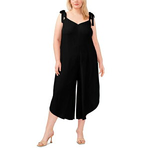 BXJ[g fB[X JWApc {gX Plus Size Solid Tie Shoulder Angled Hem Jumpsuit Rich Black