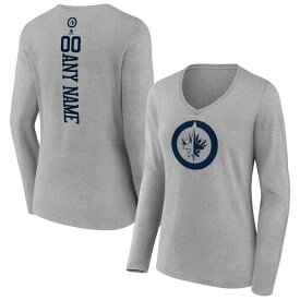 【送料無料】 ファナティクス レディース Tシャツ トップス Winnipeg Jets Fanatics Branded Women's Personalized Name & Number Long Sleeve VNeck TShirt Heather Gray