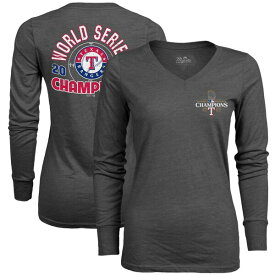 【送料無料】 マジェスティックスレッズ レディース Tシャツ トップス Texas Rangers Majestic Threads Women's 2023 World Series Champions Power Play TriBlend Long Sleeve VNeck TShirt Charcoal