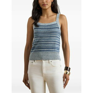 �����t���[���� ���f�B�[�X �J�b�g�\�[ �g�b�v�X Striped-pattern top Blue