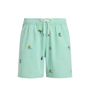 �����t���[���� �����Y �J�W���A���p���c �{�g���X Embroidered striped-pattern swim shorts Green
