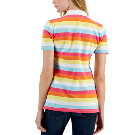 トミー ヒルフィガー レディース カットソー トップス Women's Cotton Colorful Stripes Polo Shirt Sky Captain/ Bright White
