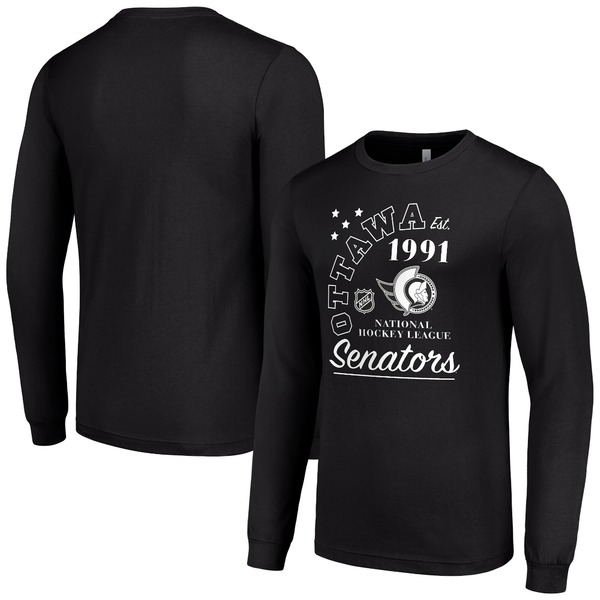 【送料無料】 スターター メンズ Tシャツ トップス Ottawa Senators Starter Arch City Theme Graphic Long Sleeve TShirt Blackのサムネイル