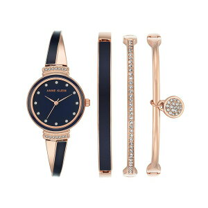 ANC fB[X rv ANZT[ Women's Rose Gold-Tone Alloy Bangle with Navy Enamel and Crystal Accents Fashion Watch 33.5mm Set 4 Pieces Rose Gold-Tone, Navy