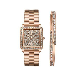 WFCr[_u[ fB[X rv ANZT[ Women's Cristal Quartz 18K Rose Gold-Plated Stainless Steel Watch Set, 28mm Rose Gold