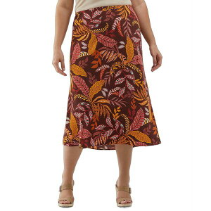 G t@G fB[X XJ[g {gX Plus Size Leaf Print Shine Midi Bias Skirt Decadent Chocolate