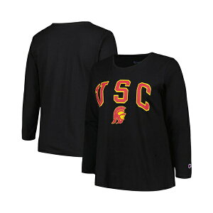 �v���t�B�[�� ���f�B�[�X �J�b�g�\�[ �g�b�v�X Women's Black USC Trojans Plus Size Arch Over Logo Scoop Neck Long Sleeve T-Shirt Black