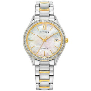 V`Y fB[X uXbgEoOEANbg ANZT[ Eco-Drive Women's Crystal Two-Tone Stainless Steel Bracelet Watch 34mm Mother Of Pearl