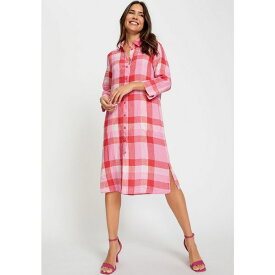 オルセン レディース ワンピース トップス Women's 100% Linen Plaid Shirt Dress Paradise pink
