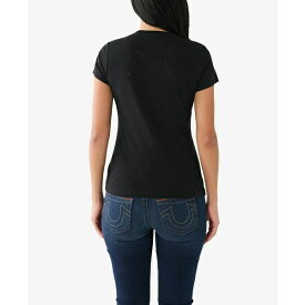 トゥルーレリジョン レディース Tシャツ トップス Women's Short Sleeve Horseshoe Slim V-neck T-shirt Jet Black