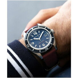 スピ二カー レディース 腕時計 アクセサリー Men's Fleuss Automatic Red Genuine Leather Strap Watch, 43mm Prussian Blue