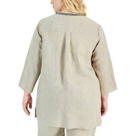 チャータークラブ レディース カットソー トップス Plus Size Linen Embellished Tunic, Created for Macy's Flax Combo