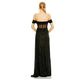 マックダガル レディース ワンピース トップス Women's Sequined Gown With Sheer Corset Waist And Slit Black