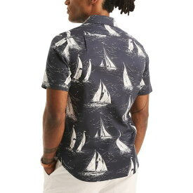 ナウティカ メンズ シャツ トップス Men's Sailboat Print Short Sleeve Button-Front Shirt Navy