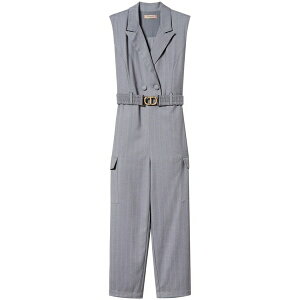 �c�C���Z�b�g ���f�B�[�X �����s�[�X �g�b�v�X Pinstripe-pattern belted jumpsuit Grey