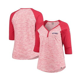 ニューエラ レディース Tシャツ トップス Women's Red Washington Nationals Plus Size Space Dye 3/4-Sleeve Raglan Henley T-shirt Red