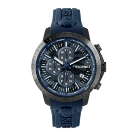 プレインスポーツ メンズ 腕時計 アクセサリー Men's Chronograph Date Quartz Plein Gain Blue Silicone Strap Watch 43mm Ion Plated Black