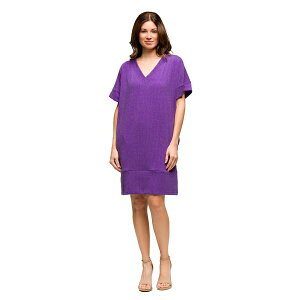 24�Z�u���R���t�H�[�g ���f�B�[�X �����s�[�X �g�b�v�X Women's V Neck Loose Fit Short Sleeve Pocket T Shirt Dress Purple