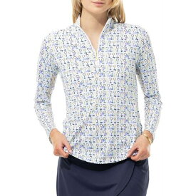 サン ソレイユ レディース シャツ トップス SanSoleil Women's Long Sleeve Printed Mock Neck Shirt Tuscany Blue