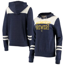 ニューエラ レディース パーカー・スウェットシャツ アウター Milwaukee Brewers New Era Women's Colorblock TriBlend Pullover Hoodie Heathered Navy/White