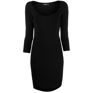 �f�B�[�X�N�G�A�[�h ���f�B�[�X �����s�[�X �g�b�v�X Three quarter-sleeved fitted dress Black