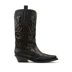 �K�j�[ ���f�B�[�X �u�[�c �V���[�Y Western-style embroidered boots Brown