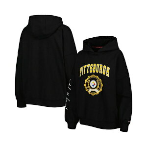 g~[ qtBK[ fB[X p[J[EXEFbgVc AE^[ Women's Black Pittsburgh Steelers Becca Drop Shoulder Pullover Hoodie Black