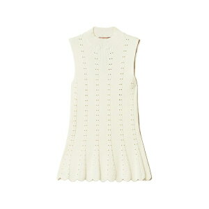 �c�C���Z�b�g ���f�B�[�X �J�b�g�\�[ �g�b�v�X Mock-neck scalloped-trim top Neutrals