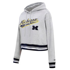 プロスタンダード レディース パーカー・スウェットシャツ アウター Michigan Wolverines Pro Standard Women's Script Tail Fleece Cropped Pullover Hoodie Heather Gray