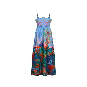 �t�@�[�� ���I ���f�B�[�X �����s�[�X �g�b�v�X Dream landscape embroidered midi dress Blue