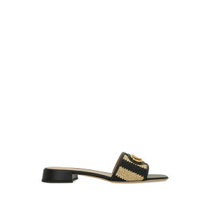 ���@�����e�B�m �K�����@�[�j ���f�B�[�X �T���_�� �V���[�Y Logo-plaque striped sandals Black