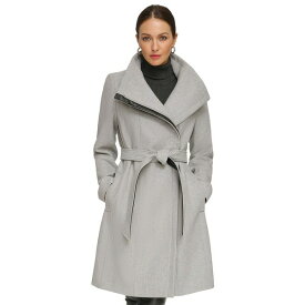 ダナ キャラン ニューヨーク レディース ジャケット＆ブルゾン アウター Women's Asymmetrical Belted Funnel-Neck Wool Blend Coat Light Grey