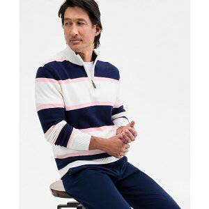 �N���u���[�� �����Y �j�b�g&�Z�[�^�[ �A�E�^�[ Men's Quarter-Zip Sweater, Macy's Exclusive Blue Finley Stripe