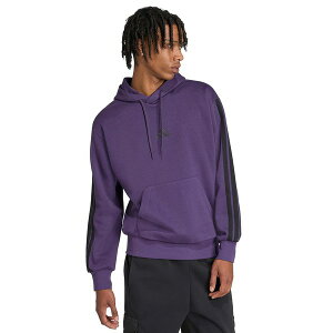 �A�f�B�_�X �����Y �p�[�J�[�E�X�E�F�b�g�V���c �A�E�^�[ Men's Essential Three Stripes Fleece Hoodie Aurora Plum/Black