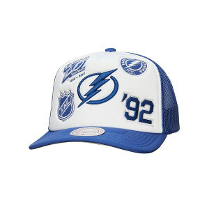 ~b`F&lX Y Xq ANZT[ Men's White/Blue Tampa Bay Lightning Gridlock Trucker Adjustable Hat White, Blue