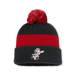 iCL Y Xq ANZT[ Men's Black/Red Cincinnati Reds Cooperstown Collection Peak Standard Cuffed Pom with Knit Hat Black, Red