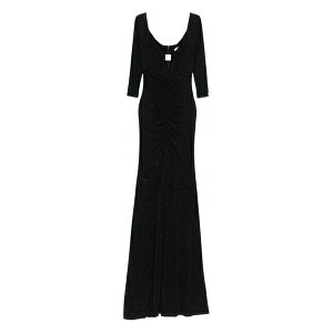 �j�b�T ���f�B�[�X �����s�[�X �g�b�v�X Glitter-embellished three-quarter sleeve maxi dress Black
