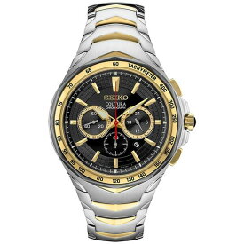 セイコー メンズ 腕時計 アクセサリー Men's Chronograph Coutura Solar Two Tone Stainless Steel Bracelet Watch 46mm Black