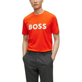 ヒューゴボス メンズ Tシャツ トップス Men's Rubber-Print Logo T-shirt Bright Orange