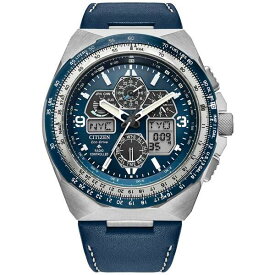 シチズン メンズ 腕時計 アクセサリー Eco-Drive Men's Chronograph Promaster Skyhawk Blue Leather Strap Watch 46mm Blue