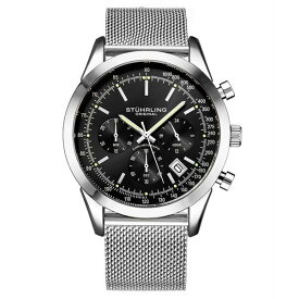 スターリング メンズ 腕時計 アクセサリー Men's Quartz Chronograph Date Silver-Tone Stainless Steel Mesh Bracelet Watch 44mm Black