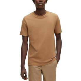 ヒューゴボス メンズ Tシャツ トップス Men's Cotton-Blend T-shirt with Bubble-Jacquard Structure Medium Beige