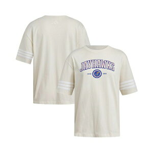 �A�f�B�_�X ���f�B�[�X T�V���c �g�b�v�X Women's Cream Kansas Jayhawks Fashion Three-Stripes Oversized T-Shirt Cream