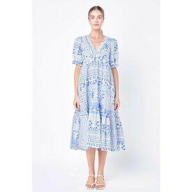 イングリッシュファクトリー レディース ワンピース トップス Women's Geometric Print Tiered Midi Dress Blue