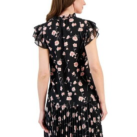 アンクライン レディース シャツ トップス Women's Floral-Print Flutter-Sleeve Blouse, Created for Macy's Black/Cherry Blossom