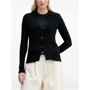 �_�i �L������ �j���[���[�N ���f�B�[�X �J�[�f�B�K�� �A�E�^�[ Ribbed-knit spread-collar cardigan Black