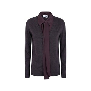 �p���b�V�� ���f�B�[�X �j�b�g&�Z�[�^�[ �A�E�^�[ Pussy-bow layered-effect sweater Brown